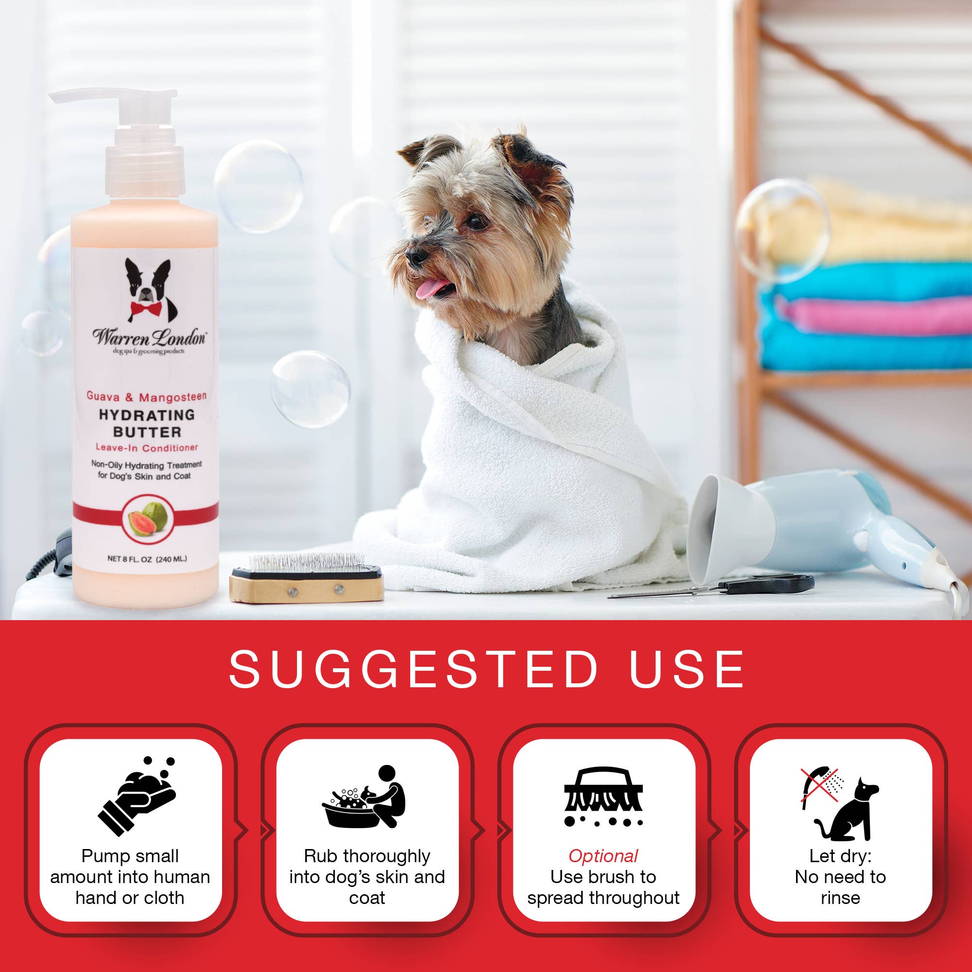 Warren London Dog Products - Hydrating Butter Leave-In Lotion - 3 Scents - 2 Sizes: Guava & Mango / 8oz